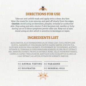 Wild Bee by Natural Life Illuminating Face Mask 5 Pack - directions for use and ingredients list