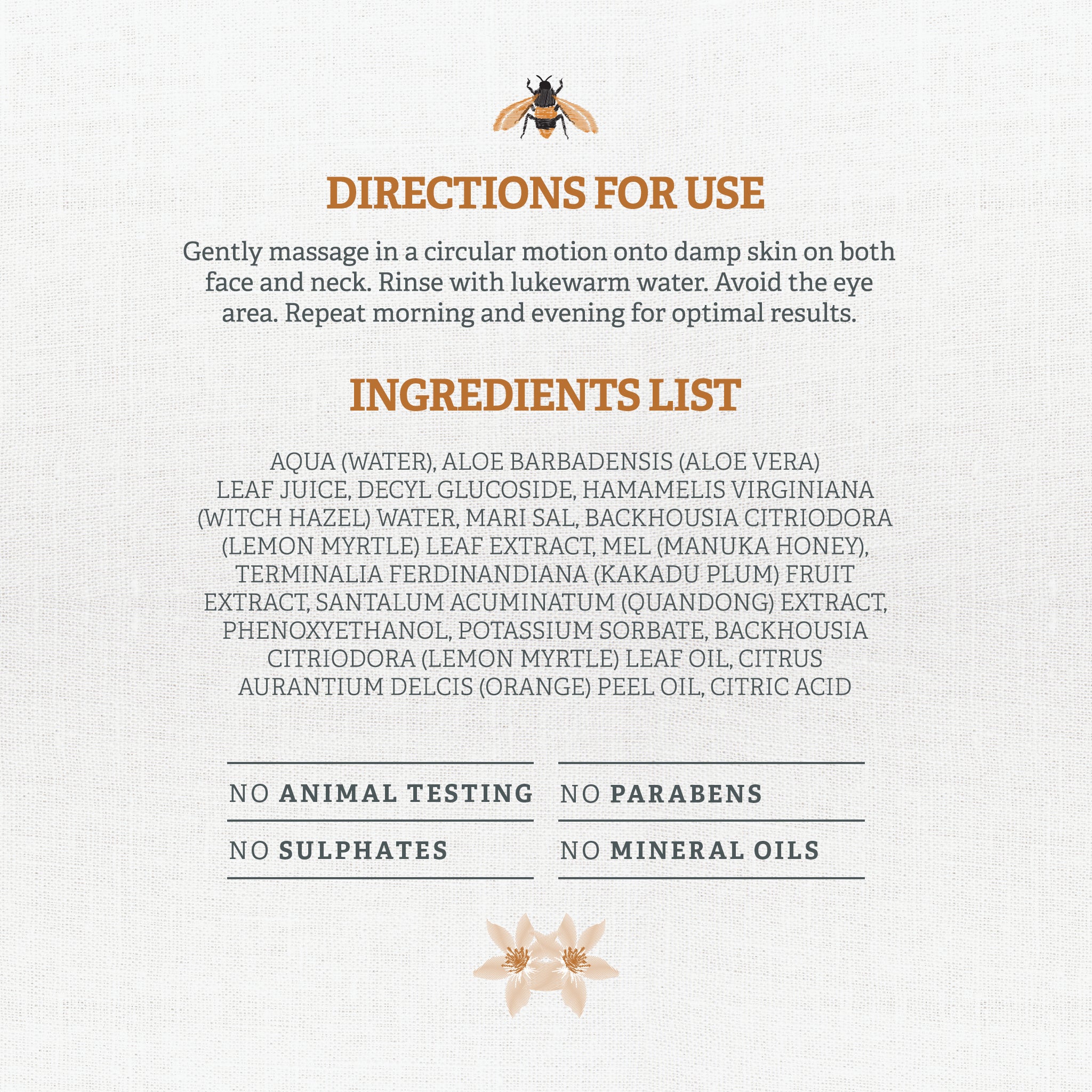 Wild Bee by Natural Life Foaming Facial Cleanser Directions and Ingredients List