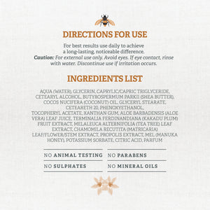 Wild Bee by Natural Life Moisturising Hand Cream - directions for use and ingredients list